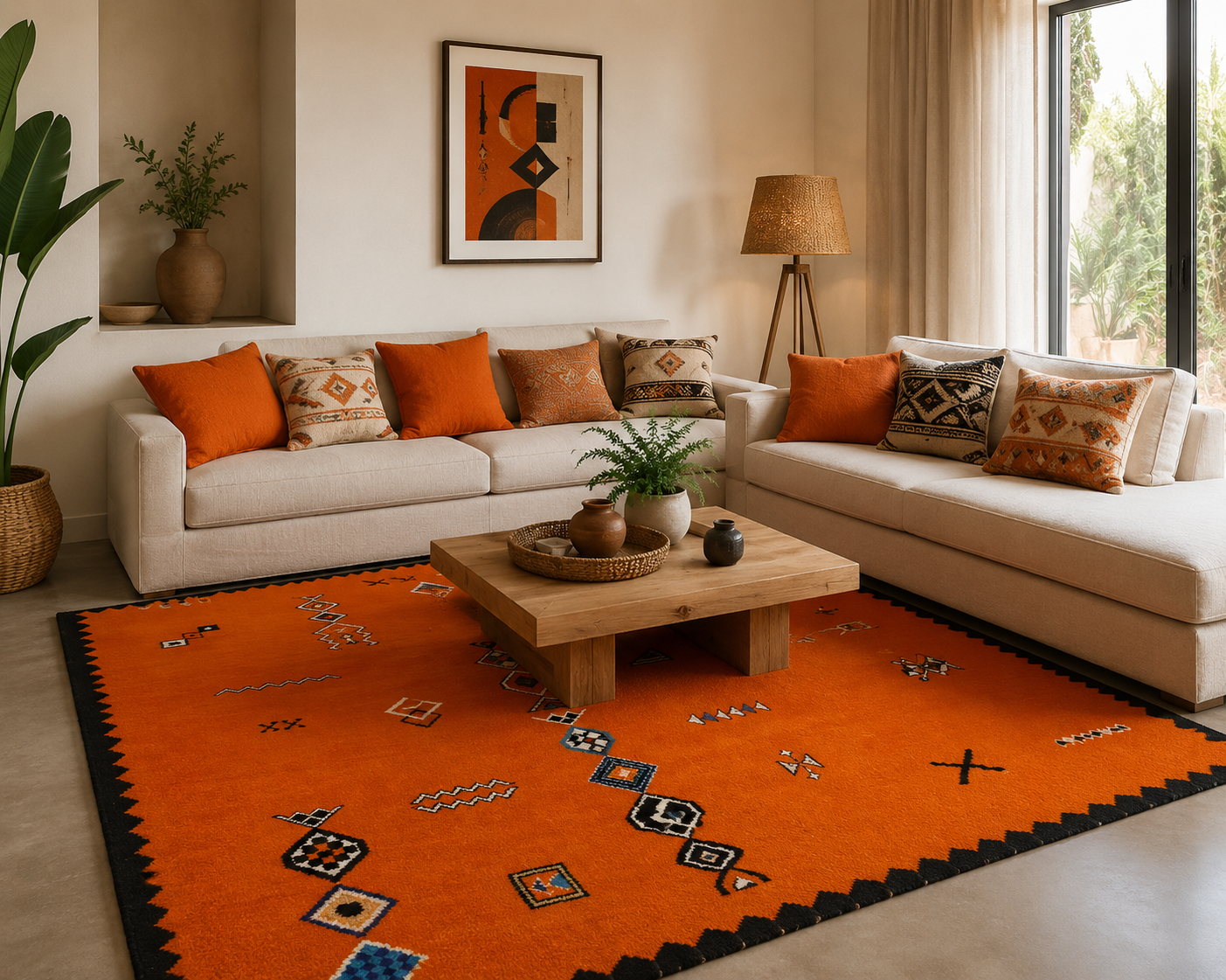 Tapis de Fès Orange avec motifs
